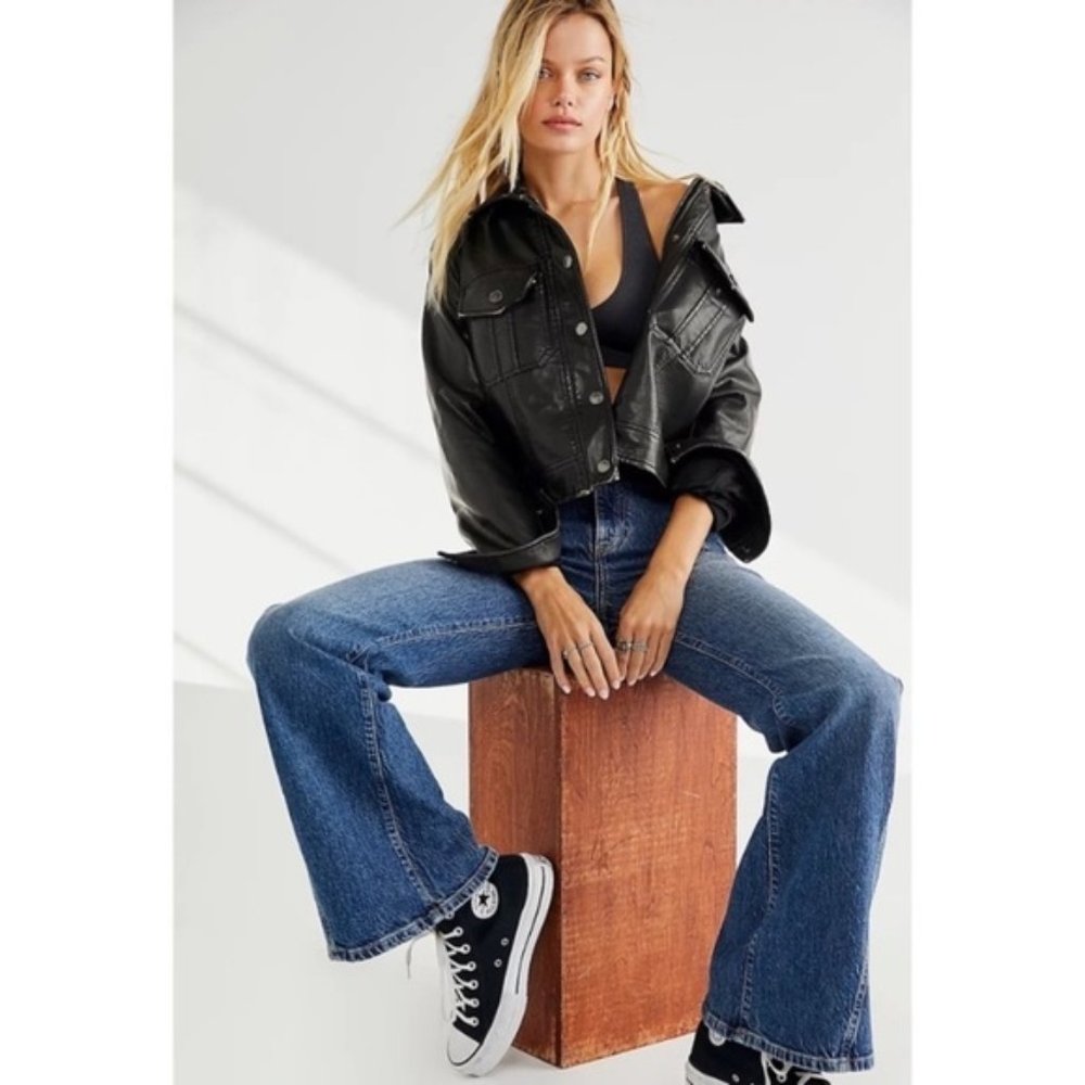 Free People Florence Flare Jeans High Rise Indigo Blue Size 29